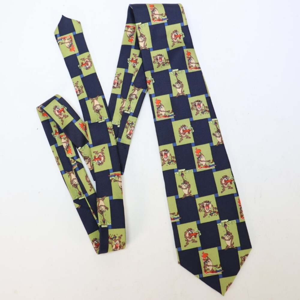 NEW Looney Tunes 1997 Tie Tasmanian Devil 100% Silk Made In Italy Green …